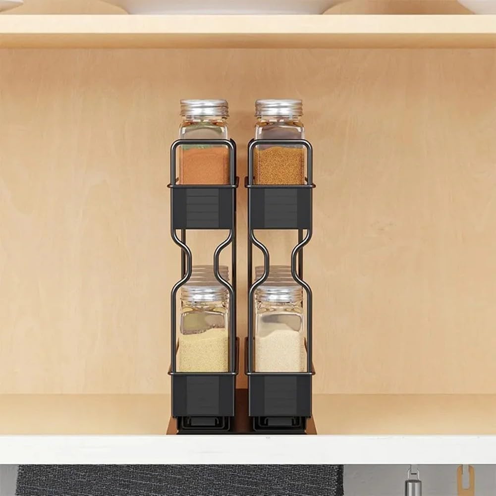 Estante para especias, estante de especias para estufa de cocina, organizador de estante de metal de 2 niveles sin instalación de taladro, ahorra espacio en la encimera, sostiene tarros de condimentos