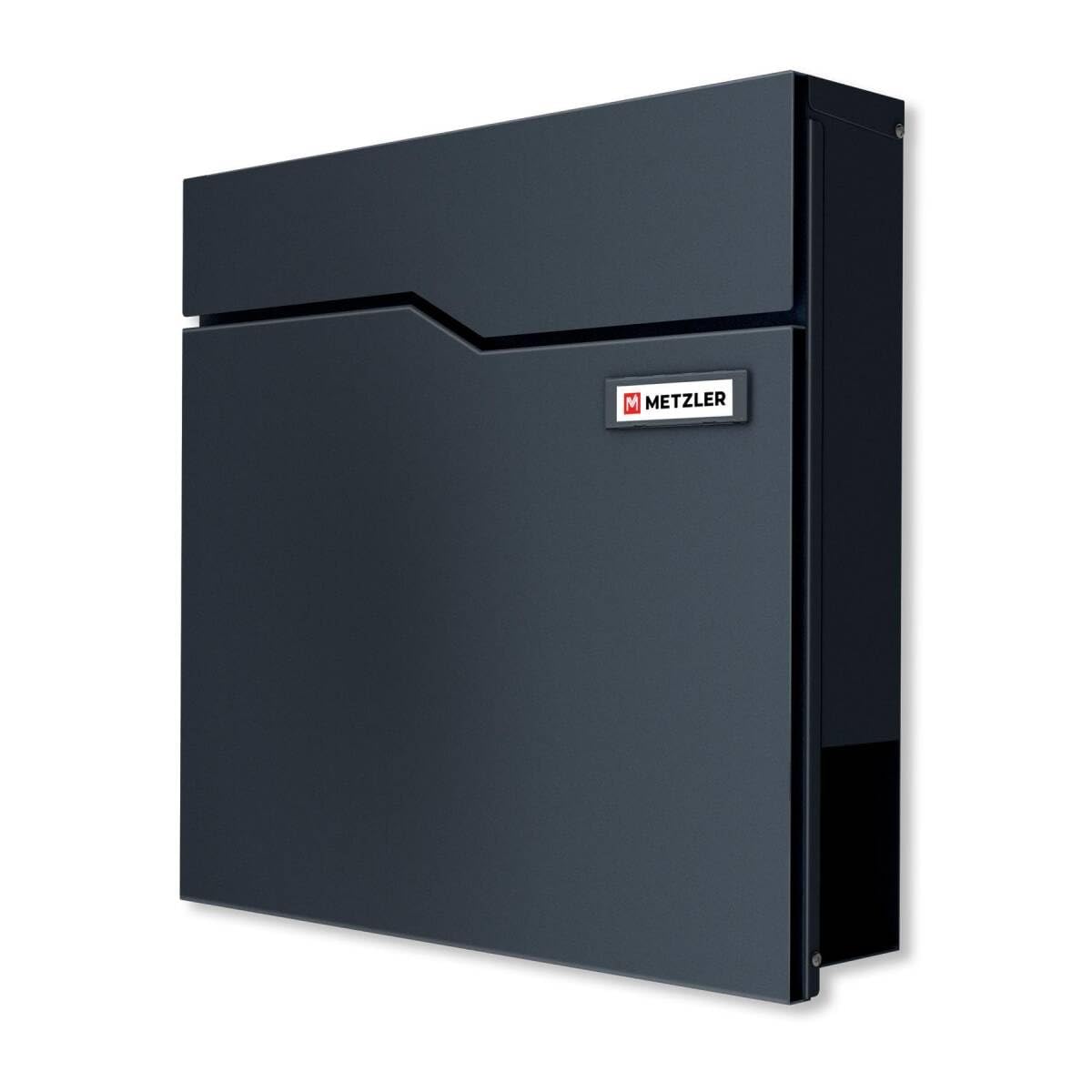 Metzler Briefkasten Anthrazit RAL 7016 mit Zeitungsfach & austauschbarem Edelstahl Namensschild ohne Gravur – Wandbriefkasten Postkasten modernes Design wetterfest rostfrei abschließbar | Hoffmann