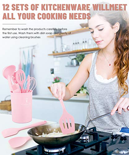Image of Kitchen Utensils Set-12 Pieces Silicone Cooking Utensils Set (Dishwasher Safe) 392F Heat Resistant Spatula Set, Nonstick Cookware