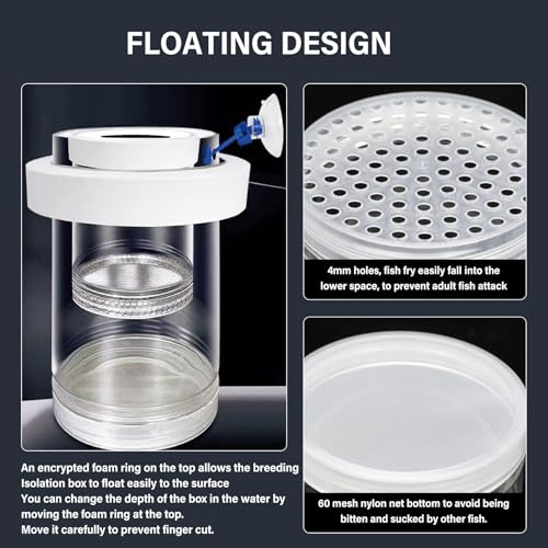 Image of Floating & Mountable Breeding Box - Safe Fry Nursery, Fish Isolation Tank (3.38 inchx3.38 inchx5.4 inch) (1 Set)