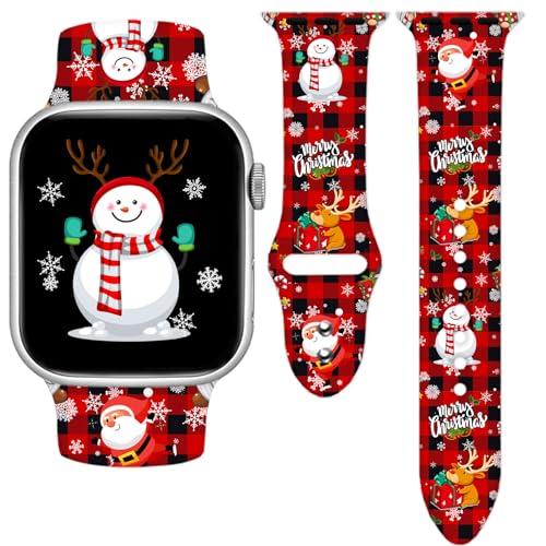 Cyntan Christmas Snowflake Santa Snowman Holidays Watch Band Compatible with Apple Watch 38mm 40mm 41mm 42mm 44mm 45mm 49mm for Women Men Soft Silicone Replacement Sport Accessories Strap Replacement