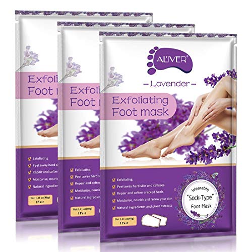 Foot Peel Mask 3 Pack， Exfoliator Peel Off Calluses Dead Skin Callus Remover，Baby Soft Smooth Touch Feet-Men Women (Lavender2)