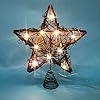 Christmas Tree Topper Farmhouse Christmas Decor Christmas Tree Decorations Rattan Natural Christmas Tree Star with 10 Warm LED Lights for Rustic Christmas Ornaments Holiday Seasonal Decoration 10 Inch