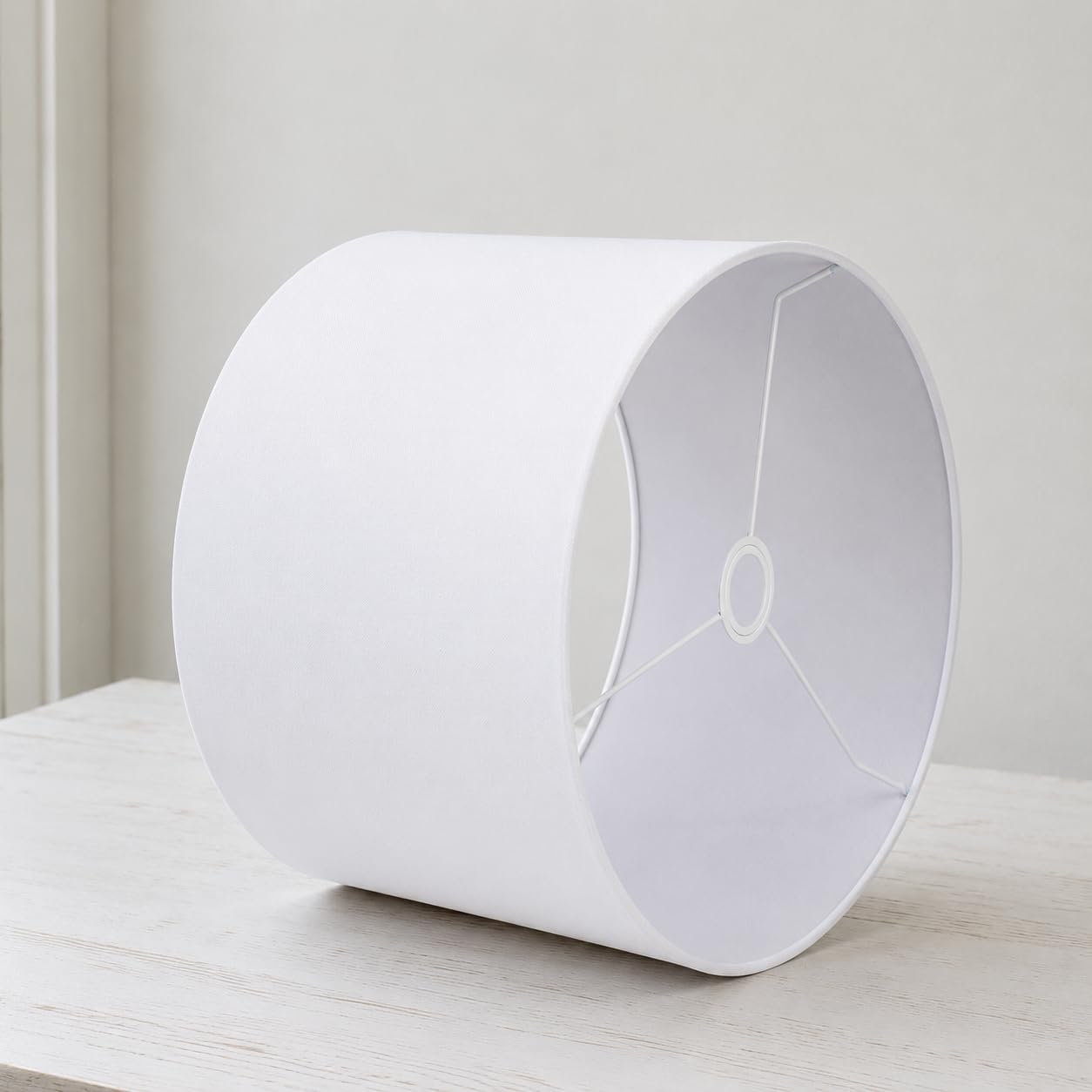 12 inch Classic White Linen Drum Lampshade with Universal White Spider Fitter Attachment for Table and Floor Lamps-image-20