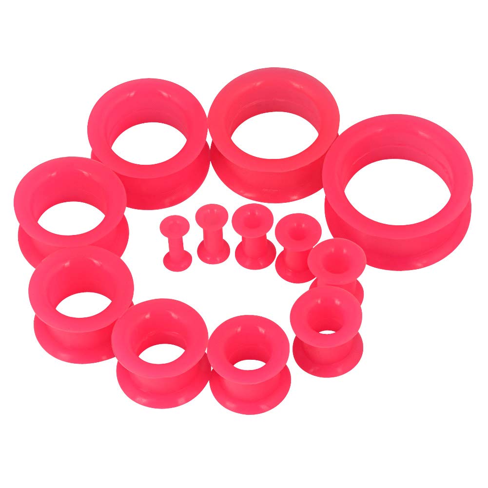 Qmcandy 26pcs 8G-1" Thin Thick Silicone Hollow Flexible Soft Ear Tunnels Kit Stretching Set