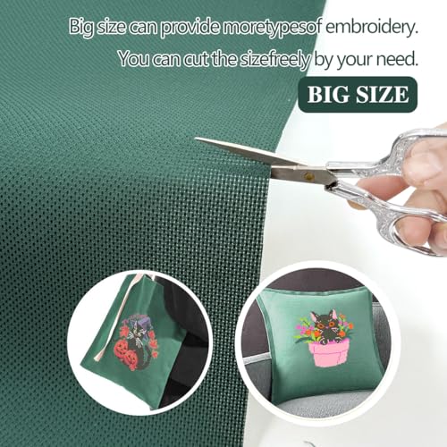 Image of 14CT Aida Cloth - 30x35 Inch Cross Stitch Fabric for Embroidery, Pre-Cut Needlework Material, Acid-Free, Durable Weave(Dark Green)
