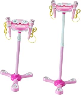 HOMOBABE Juguete de Micrófono Infantil Doble con Luces LED Micrófono Musical para Color Rosa sin Batería Estimula Creatividad y Habilidades Cognitivas