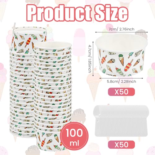 Kleemeiero 50 Stück Eisbecher aus Papier Mit 50 Stück Löffel 125ml Einweg-Kuchenbecher Eisschalen Pappe Pappschalen Dessertbechers für EIS, Dessert, Fingerfood, Joghurt 2