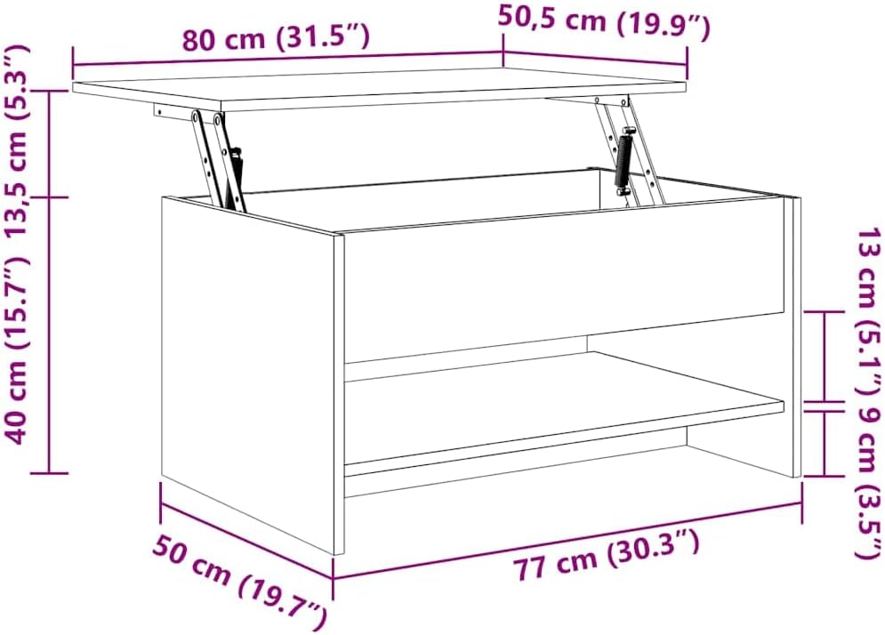 vidaXL Rectangular Coffee Table - Modern Designed Sonoma Oak, Made of Engineered Wood - Maximum Weight Capacity 49.6 Pounds - Assembly Required