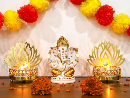 Estatua Lord Ganesha 5" Dorada Hindu Decoración miniatura 6