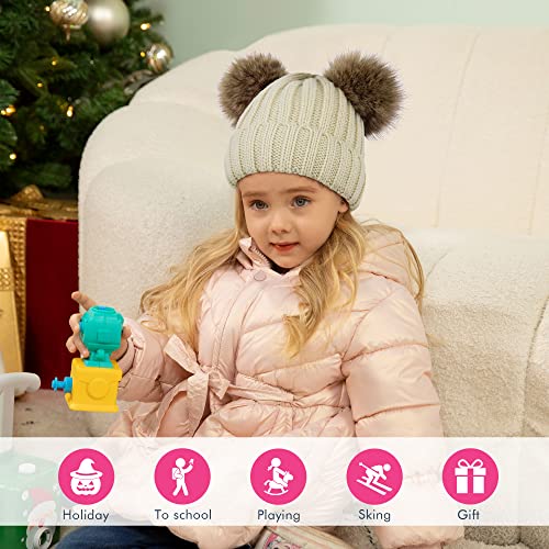 Image of Simplicity Warm Kids Boys Girls Winter Hat with Pompom Ears Elastic Knitted Toddler Beanie Hats for Girls Boys