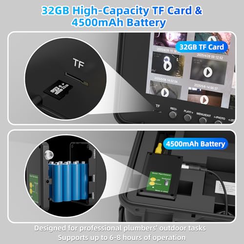 Image of Sanyipace Sewer Inspection Camera 230FT /70M, Self-Leveling Drain Pipe Camera, Distance Counter, 5-Level Brightness, 1080P Plumbing Camera for Plumber, 32GB Card, 4500mAh Battery, 5mm /0.2-inch Cable