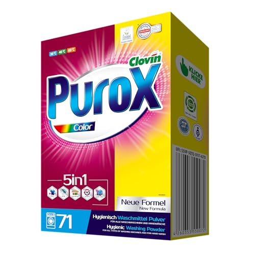 PUROX COLOR Detersivo Lavatrice Polvere (71 Lavaggi) – Per tessuti colorati, rimuove le macchie, ecologico, protezione anticalcare, cartone da 5 kg