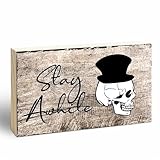 ハロウィンの木製装飾-Stay Awhile Home 木製サイン - 自宅、オフィス、パーティー用のハロウィーンのテーブル装飾 - ミニマリズム ヴィンテージ 頭蓋骨 - 農家 デスクシェルフ 装飾額-G06