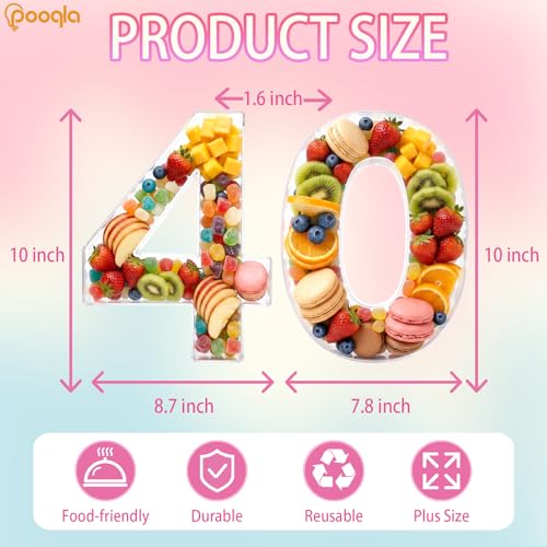 Image of Pooqla 10 inch Acrylic Number 40 Charcuterie Tray for 40th Birthday Decorations