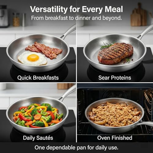 Titanium Hammered Pan Pro with Lid, PFAS/PFOA/PTFE-Free Non stick Titanium Frying Pan, Dishwasher & Oven Safe, Scratch Resistant, 12 Inches Even Heating Titanium skillet, Compatible With All Cooktops by XTBSE - Used condition - Image 3