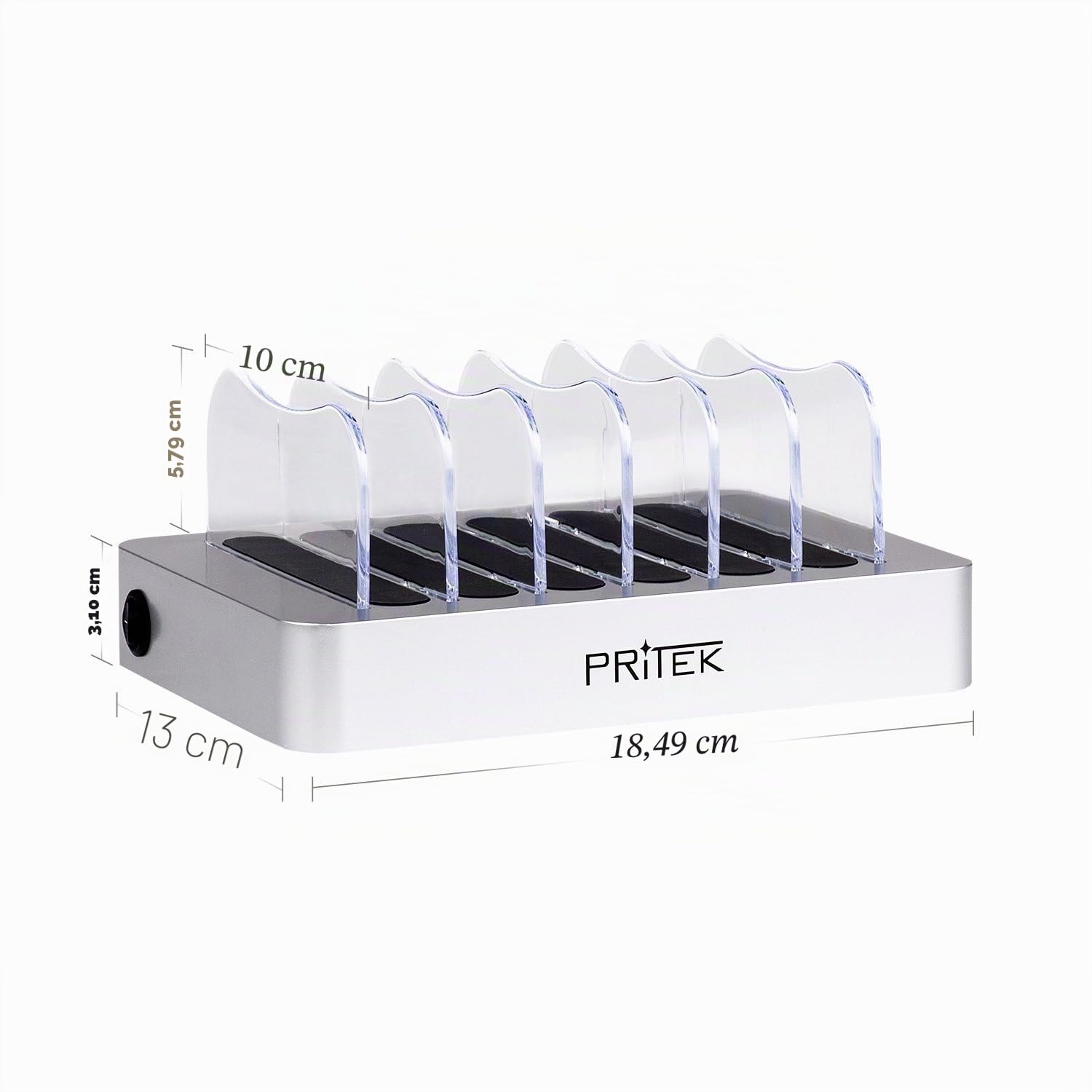 Stazione di Ricarica USB con 6 Corti USB Cavi USB Caricabatterie da Tavolo Multi Dispositivo 6 porte Docking Station & Organizzatore per Cellulare Tablet Auricolari MP3 MP4 (Argento)