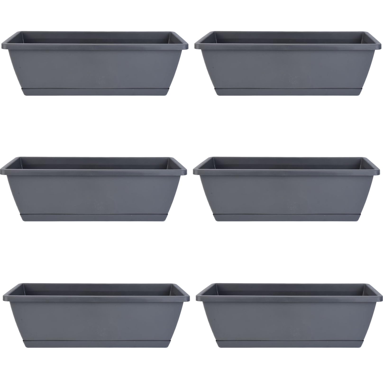 Licsaliwe Light Gray Ventilated Window Planter Box 6Pcs, Pp Rectangle Planter With Tray 16.9X7.1x6.3 Flower Vegetable For Balcony Windowsill Garden, Black