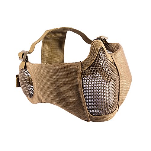 OneTigris Máscara Facial Plegable para Airsoft de Malla con protección auditiva, Color Caqui, tamaño 20cm x 15cm