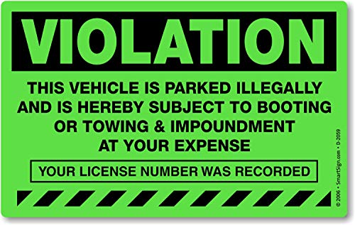 SmartSign Parking Violation Stickers Pack 50 Labels with Permanent Adhesive 5 x 8 Paper Vehicle Illegally Parked Subject to Impoundment Sticker Tickets Fluorescent Green USA-Made
