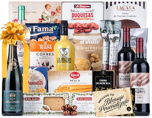Cesta de Navidad con Ibericos de Bellota Gourmet 2025 (Lote 208) · Vermouth, Vinos, Brut Comte de Chamberí, Turrones · Incluye Tarjeta Personalizable · Regalo Corporativo, Familiar o Personal
