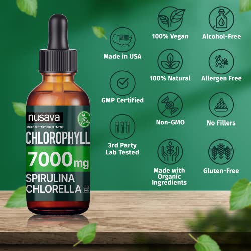 (2 Pack) 4-In-1 Chlorophyll Liquid Drops 7000Mg For Immune Support, Energy, Gut & Skin Health - Liquid Chlorophyll Drops-100Mg, Spirulina, Chlorella, & Copper - Liquid Chlorophyll Vegan, 4 Fl Oz #TOP6