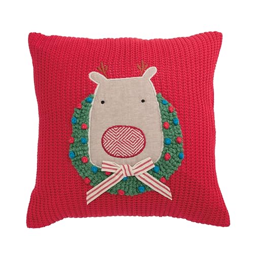 Mud Pie Christmas Reindeer Knit Pillow, 18 inch x 18 inch, RED Mud Pie Christmas Reindeer Knit Pillow, 18 inch x 18 inch, RED
