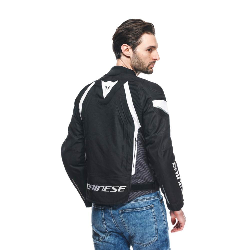Dainese - Avro 5 Tex Jacket, Veste Moto en Tissu, avec Protections aux épaules, Noir/Blanc/Noir, 52 | Étanche