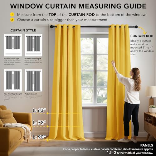 Image of Deconovo Thermal Blackout Curtains Bedroom W46 xL72 Mellow Yellow 1 PAIR