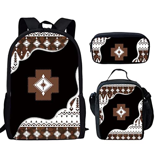 GLENLCWE Kit De Mochila Infantil Com Estampa Antiga Asteca Indígena, 3 Peças, Escolar, Lancheira, Bolsa Lápis