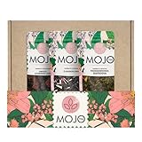 MOJO TEA SET 3x50g mit grünem, schwarzem und Früchtetee - Früchtetee mit Waldfrüchten - Schwarztee Cranberry - Grüntee Erdbeere - Premium Tee 150g, dekorative Box
