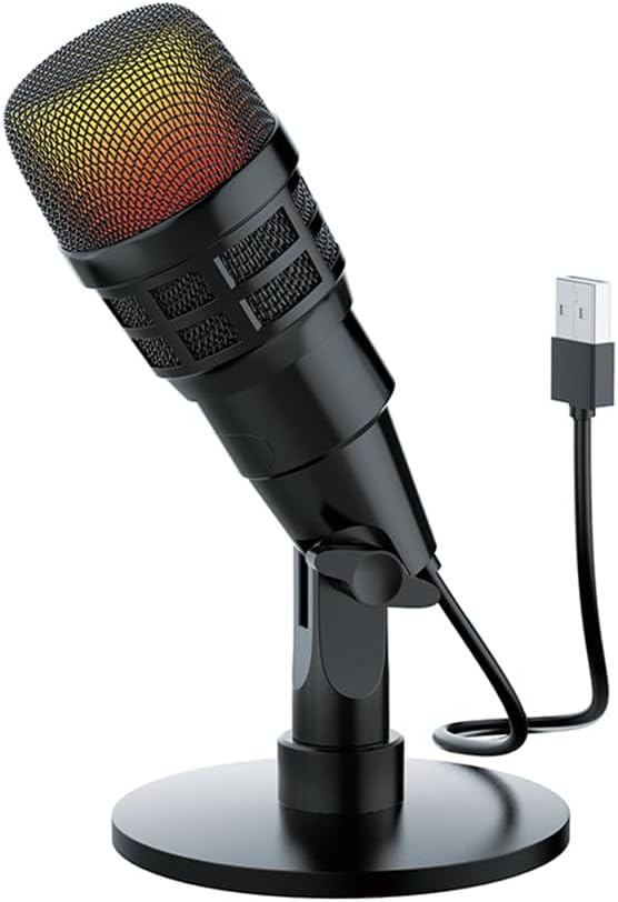 Condenser USB Gaming Microphone with Dynamic RGB Lighting Effects Plug and Play for Laptop Phone Recording Live Streaming Karaoke 180 Degrees Rotatable for Streamers Podcasters Black