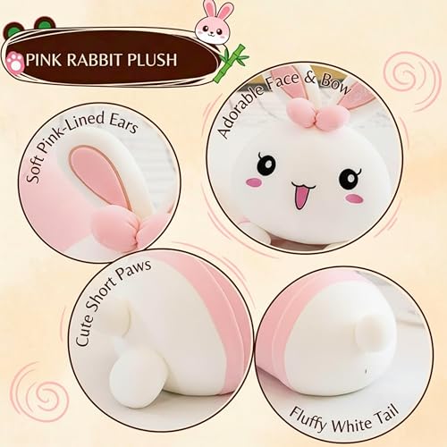 Image of Tickles Rabbit Soft Stuffed Plush Animal Bolster Pillow Cushion for Boys & Girls Sofa Room Decor Birthday Gift (Size: 60 cm Color: Pink & White)
