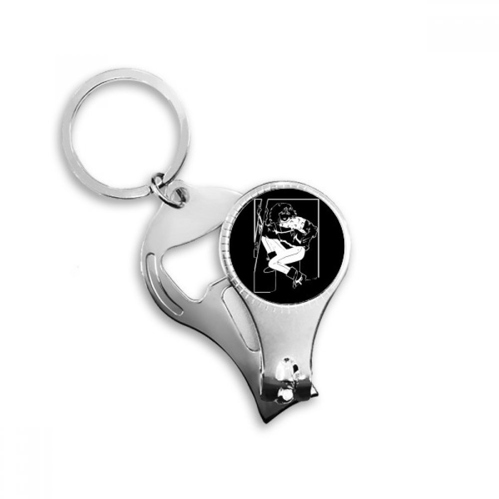 Nail nipper clipper noir avec décapsuleur de poche et anneau porte-clés ski
