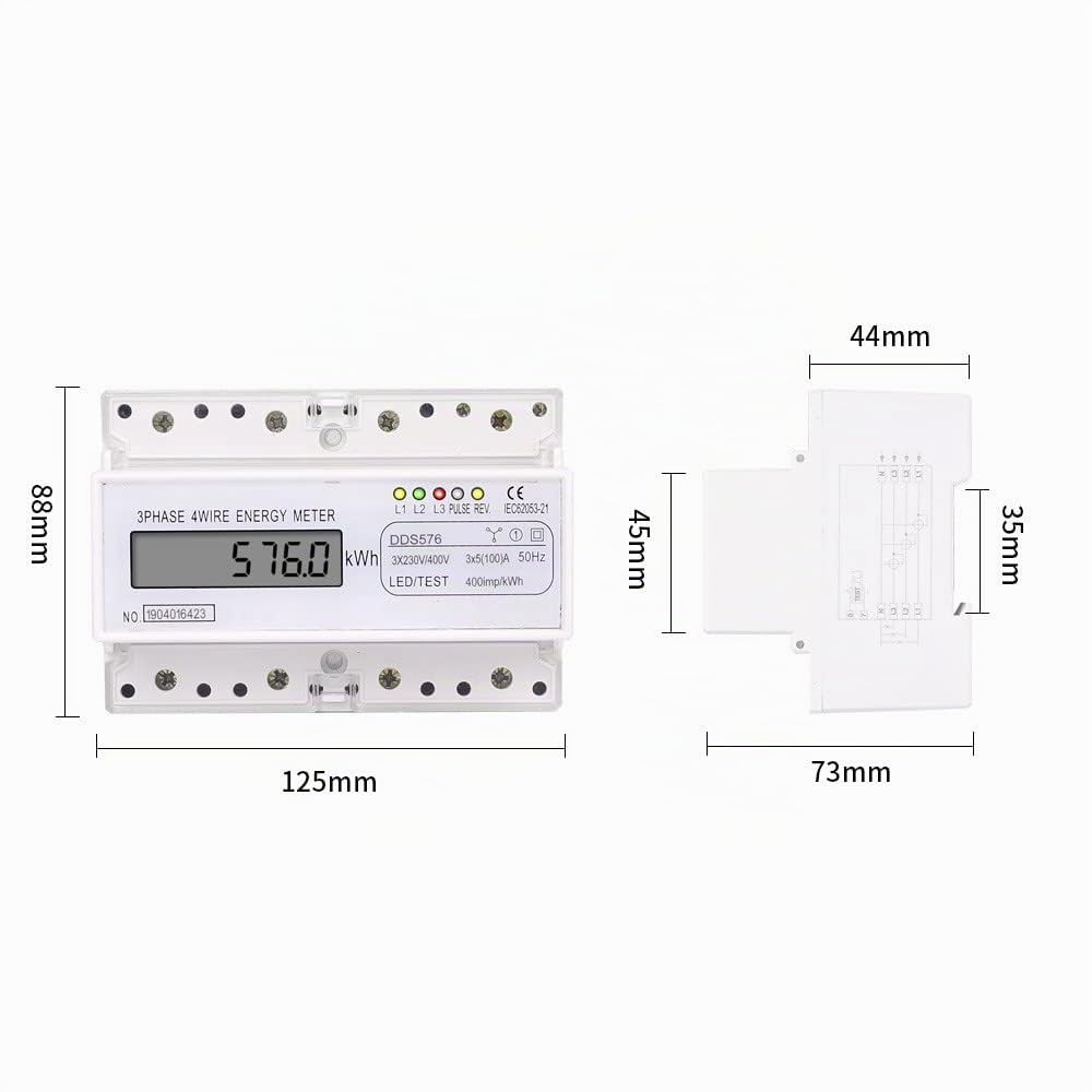 mumisuto Contatore Energia Elettrica, 230/400V 5-100A Misuratore di Consumo Elettrico, Misuratore Consumo Elettrico Trifase KWh, Amperometro Voltmetro Misuratore di Elettricità con Display Digitale