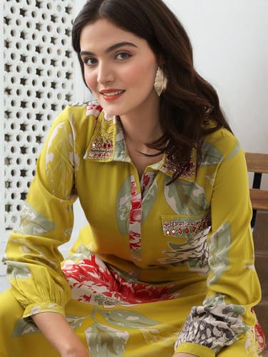 Image of ishin Floral printed embellished kurta with afghani pants