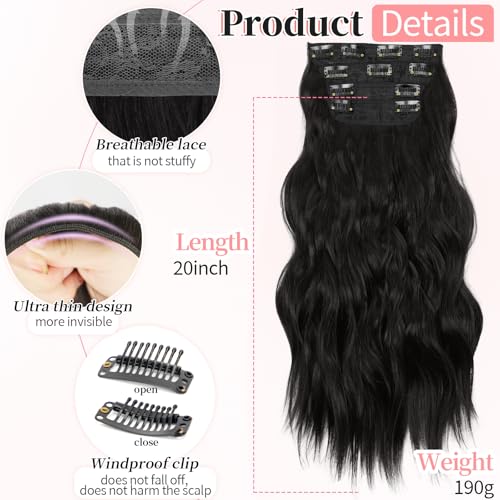 Image of KooKaStyle Wavy Thick Clip in Hair Extensions 20 inch Natural Black