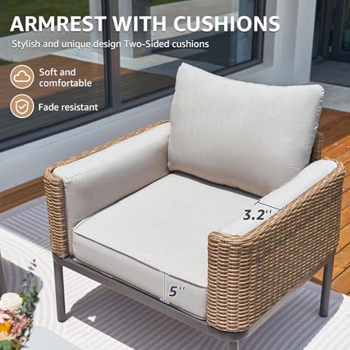 Natural Expressions 4-Piece All-Weather Wicker Patio Furniture Set with Thick Cushions and Coffee Table for Outdoor Spaces