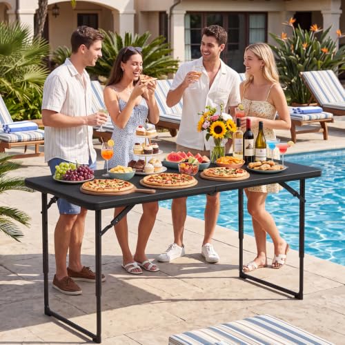 Image of Folding Table, 4 Foot Folding Picnic Table with Adjustable Height, Heavy Duty Folding Portable Table for Weddings, Camping, RV Travel, Parties, BBQs and Indoor Use, Easy to Fold and