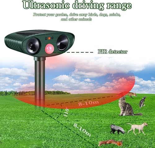 Katzenschreck Ultraschall,Solar Tiervertreiber Katzenabwehr, Ultraschall Abwehrmittel Hundeschreck Marderschreck mit Bewegungsmelder für Katzen, Hunde, Mäuse,Vögel, Marder