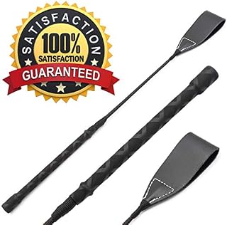 18" Real Riding Crop Cross Handle with Genuine Leather Bull Whip Top |