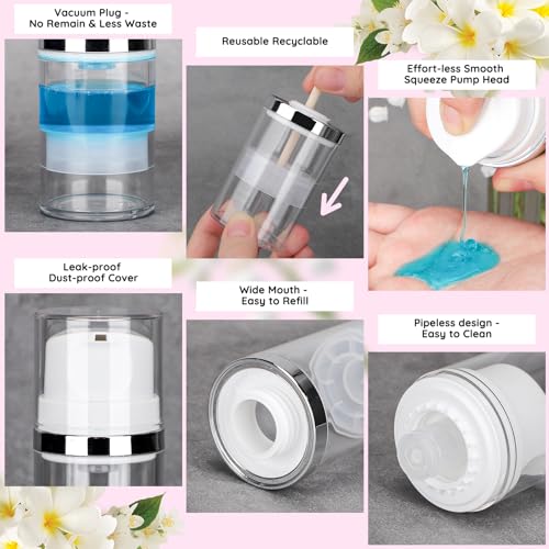 Image of Segbeauty 3Pcs 1.7oz Airless Pump Bottles,50ml Empty Moisturizer Pump Dispenser Airless Cosmetic Pump Container Vacuum Cosmetic Travel Bottle Clear Travel Pump Bottles for Toiletries,Lotion and Cream