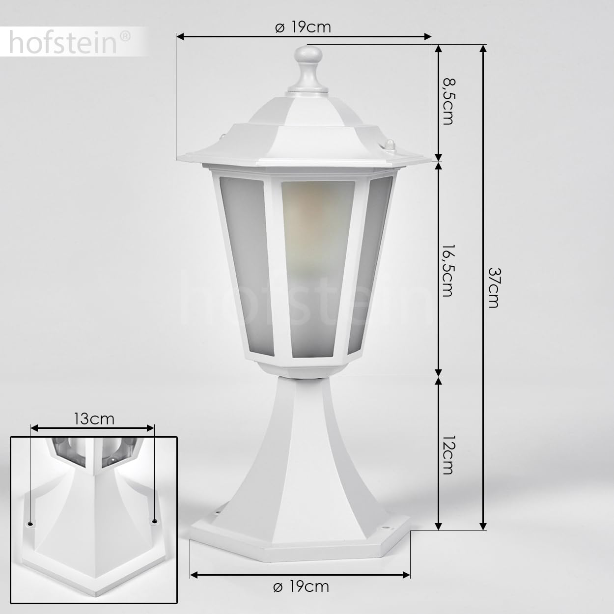 Luminaria de exterior Loria, luminaria de pie de metal/vidrio en blanco/gris claro, discos intercambiables en transparente, aspecto antiguo, 37 cm, jardín, iluminación de jardín IP44, E27 sin bombilla