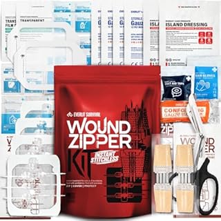 EVERLIT Wound Closure Kit | Surgical Zip-Stitch Devices for Cut & Laceration | Sterile, Suture-Free, Stitch-Less Adhesive Butterfly Bandages for Emergency First Aid Wound Care (6 Zip Complete Kit)