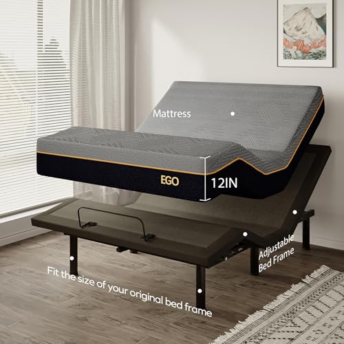 Image of MLILY EGOHOME Adjustable Bed Frame Twin XL and 12 inch Memory Foam Mattress,Wireless Remote Adjustable Bed Base with 12 inch Adjustable Legs and Head and Foot Incline, Zero Gravity, Easy Assembly