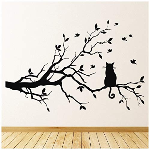 azutura Gato Negro Vinilos Rama de árbol Pegatina Decorativos Pared Sala de Estar Cocina Decoración del hogar Disponible en 5 tamaños y 25 Colores Pequeño Negro