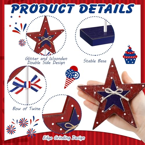 Image of 3 Pcs 4th of July Star Table Centerpieces Patriotic Tabletop Decorations for Tiered Tray Decor Patriotic Decorations Independence Day Desktop Ornament Blocks Freestanding(Classic Style)