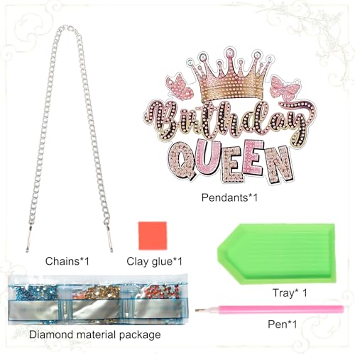 Image of AiYuanzsh Birthday Queen Diamond Painting Hanging Sign - 5D DIY Diamond Art Kit with Crystal Rhinestones, Wall Door Window Decoration, Gift for Women or Adults