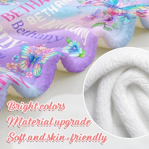 Personalized Name Blankets for Kids, Soft Flannel Baby Blanket, Custom Blanket with Name, Customized Blanket Personalized Birthday Easter Gifts for Girls, Boys, Teen (Violet-Butterfly) - 5
