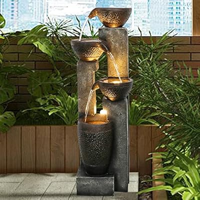 Hamiedun 40''H 4-Tier Outdoor Garden Water Fountain Decor, Resin Fountain for Garden, Floor Patio, Deck, Porch, Backyard and Home Art Decor (40inch)